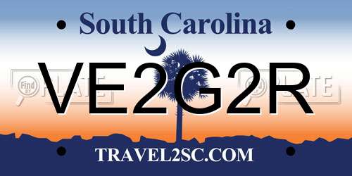 VE2G2R South Carolina License Plate
