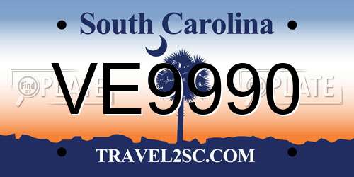 VE9990 South Carolina License Plate