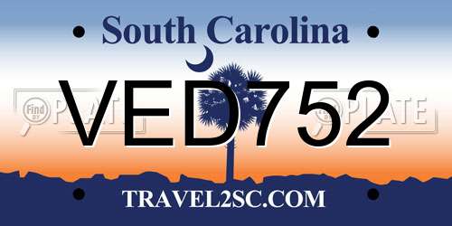 VED752 South Carolina License Plate