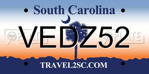 VEDZ52 South Carolina License Plate