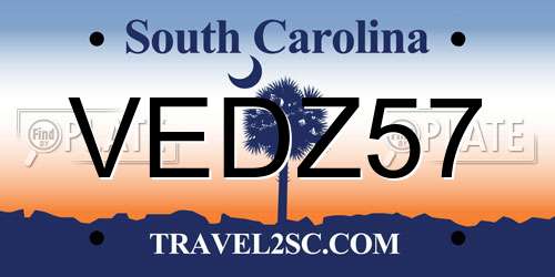 VEDZ57 South Carolina License Plate