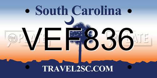 VEF836 South Carolina License Plate