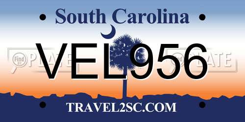 VEL956 South Carolina License Plate