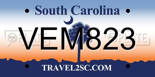 VEM823 South Carolina License Plate