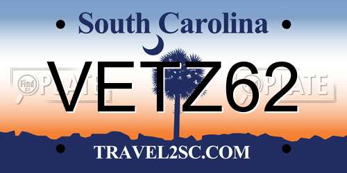 VETZ62 South Carolina License Plate