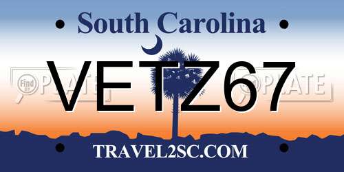 VETZ67 South Carolina License Plate
