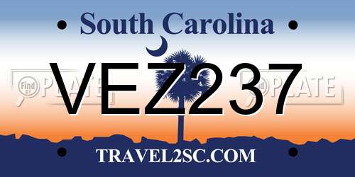 VEZ237 South Carolina License Plate