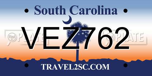 VEZ762 South Carolina License Plate