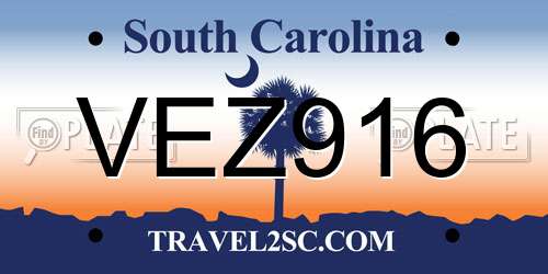 VEZ916 South Carolina License Plate