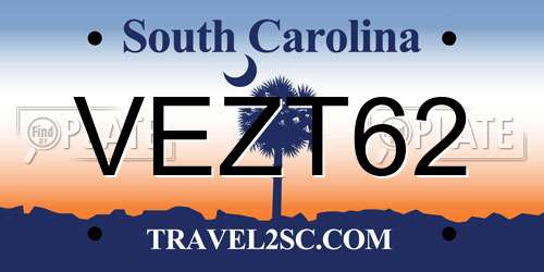 VEZT62 South Carolina License Plate