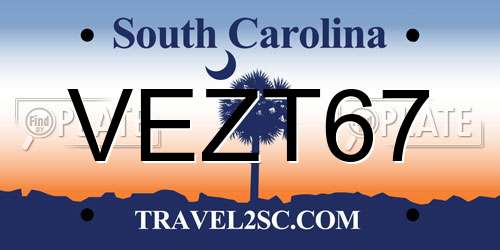 VEZT67 South Carolina License Plate