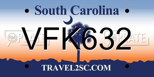 VFK632 South Carolina License Plate