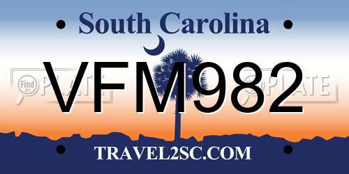 VFM982 South Carolina License Plate