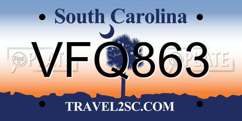 VFQ863 South Carolina License Plate