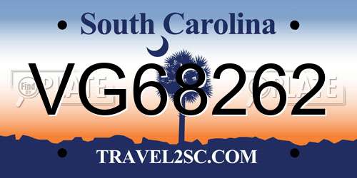VG68262 South Carolina License Plate