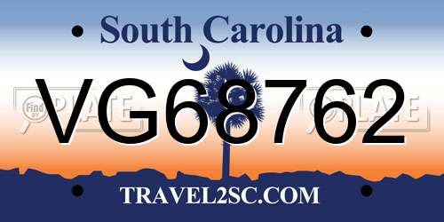 VG68762 South Carolina License Plate