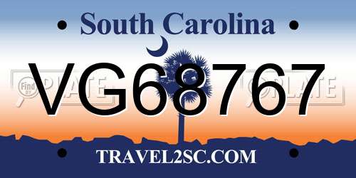 VG68767 South Carolina License Plate