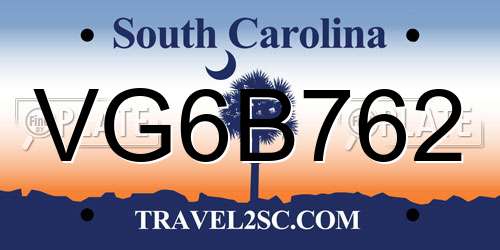 VG6B762 South Carolina License Plate