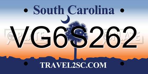 VG6S262 South Carolina License Plate