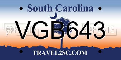 VGB643 South Carolina License Plate