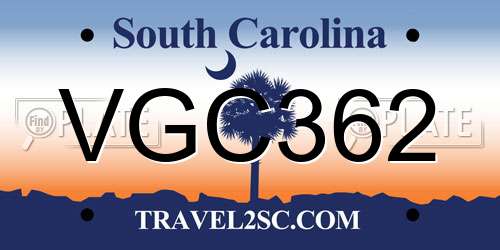 VGC362 South Carolina License Plate