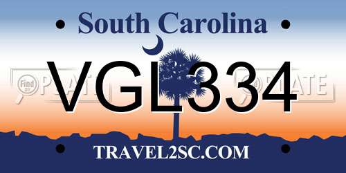 VGL334 South Carolina License Plate