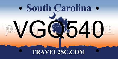 VGQ540 South Carolina License Plate