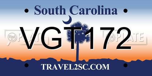 VGT172 South Carolina License Plate