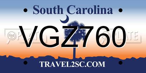VGZ760 South Carolina License Plate