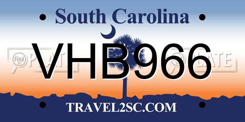 VHB966 South Carolina License Plate