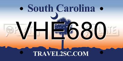 VHE680 South Carolina License Plate