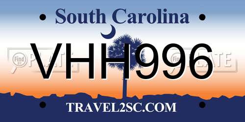 VHH996 South Carolina License Plate