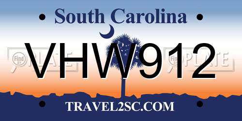 VHW912 South Carolina License Plate