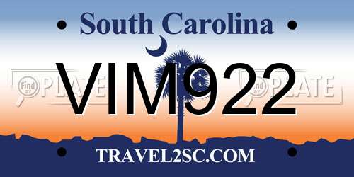 VIM922 South Carolina License Plate