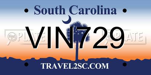 VIN729 South Carolina License Plate