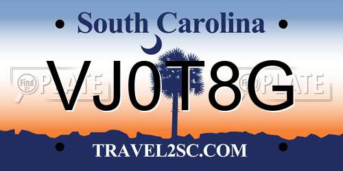 VJ0T8G South Carolina License Plate