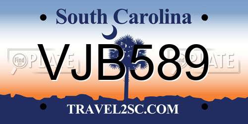 VJB589 South Carolina License Plate