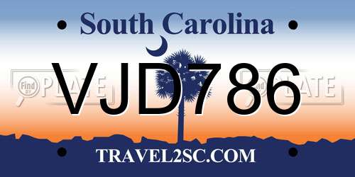 VJD786 South Carolina License Plate