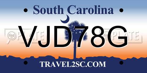 VJD78G South Carolina License Plate