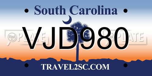VJD980 South Carolina License Plate