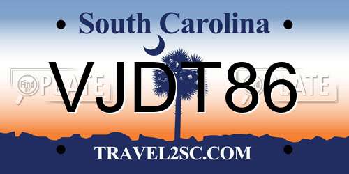 VJDT86 South Carolina License Plate