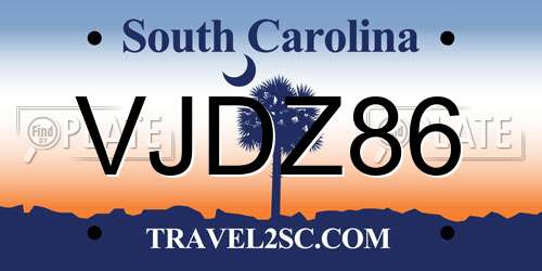 VJDZ86 South Carolina License Plate