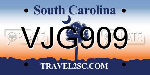 VJG909 South Carolina License Plate