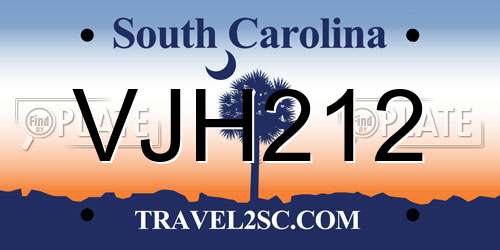 VJH212 South Carolina License Plate