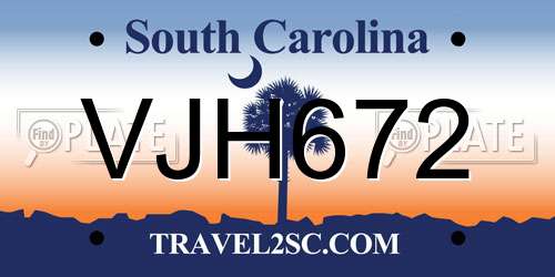 VJH672 South Carolina License Plate