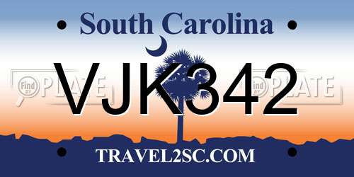 VJK342 South Carolina License Plate