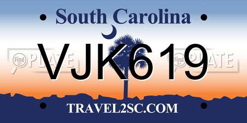 VJK619 South Carolina License Plate