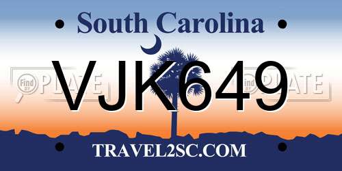 VJK649 South Carolina License Plate