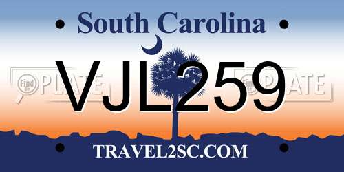 VJL259 South Carolina License Plate
