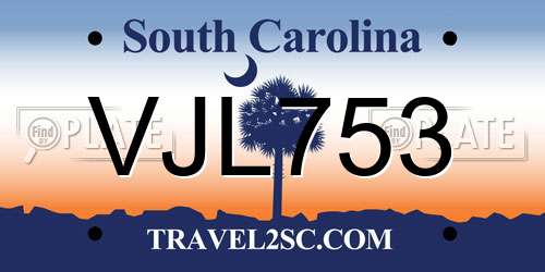 VJL753 South Carolina License Plate
